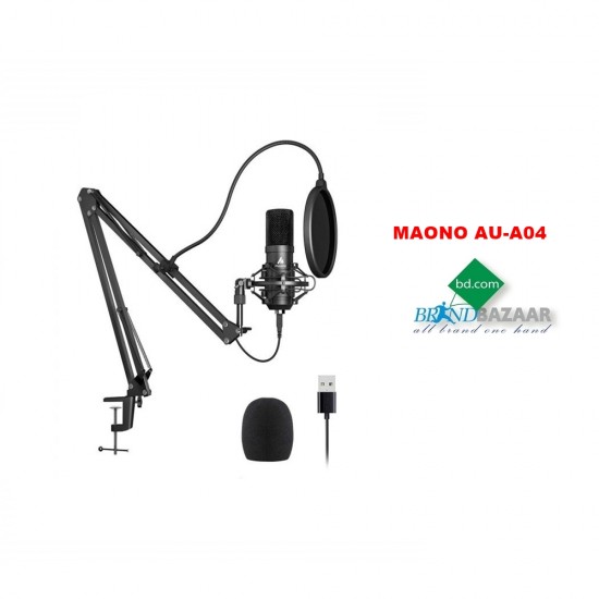 MAONO AU-A04 USB Microphone Combo Setup, Plug & Play USB Cardioid Podcast Condenser Microphone With Professional Sound Chipset For PC Karaoke, YouTube, Gaming Recording