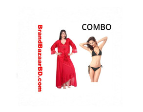 Combo of Satin Night Gown and Bikini Set For Women