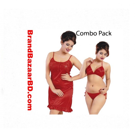 Red Satin Night Gown and Bikini Combo Price in Bangladesh