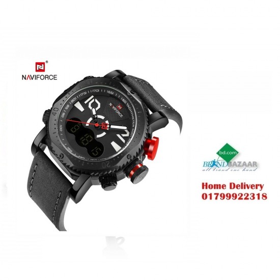 Naviforce NF9094 Dual Display LED Analog Watch - Black/Gray