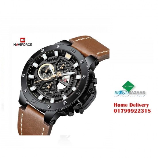 Naviforce NF9159 Multi-Function Luxury Chronograph Watch – Black/Brown